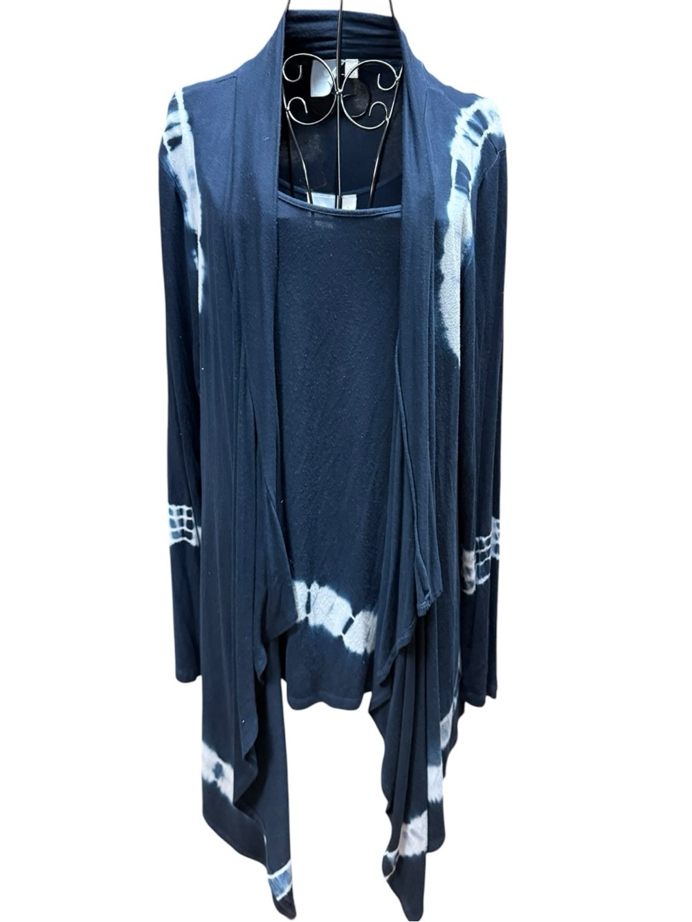Sunday Navy and White Tie-Dye Open Front Cardigan and Tank Large